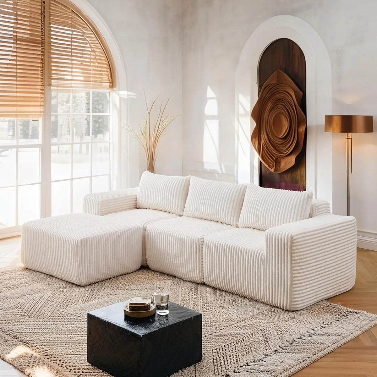 Luxury L-Shaped Modular Sofa – Boneless Cloud Couch with Corduroy Fabric, Memory Foam Support & No-Assembly for Living Room