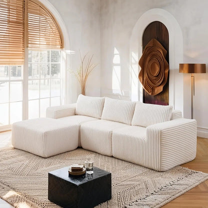 Luxury L-Shaped Modular Sofa – Boneless Cloud Couch with Corduroy Fabric, Memory Foam Support & No-Assembly for Living Room