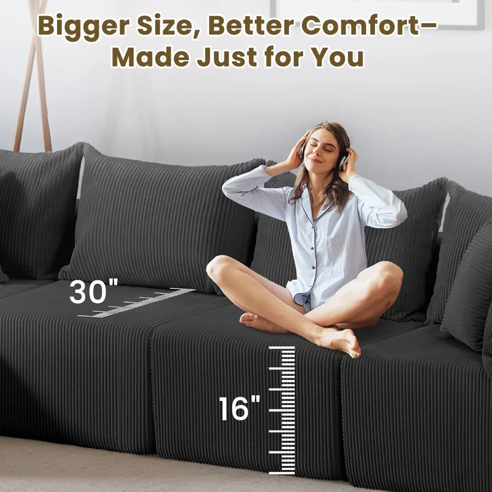 Oversize 131” Boneless Couch for Living Room,Comfort U Shaped Cloud Couch Sectional,Extra Deep Seats Corduroy Modular,Customized