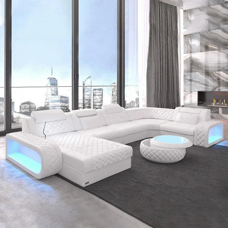 New Arrival New Arrival Italian Style Modern Design Leather Furniture U Shape Sectional Sofa With LED Light For Living Room Sofa