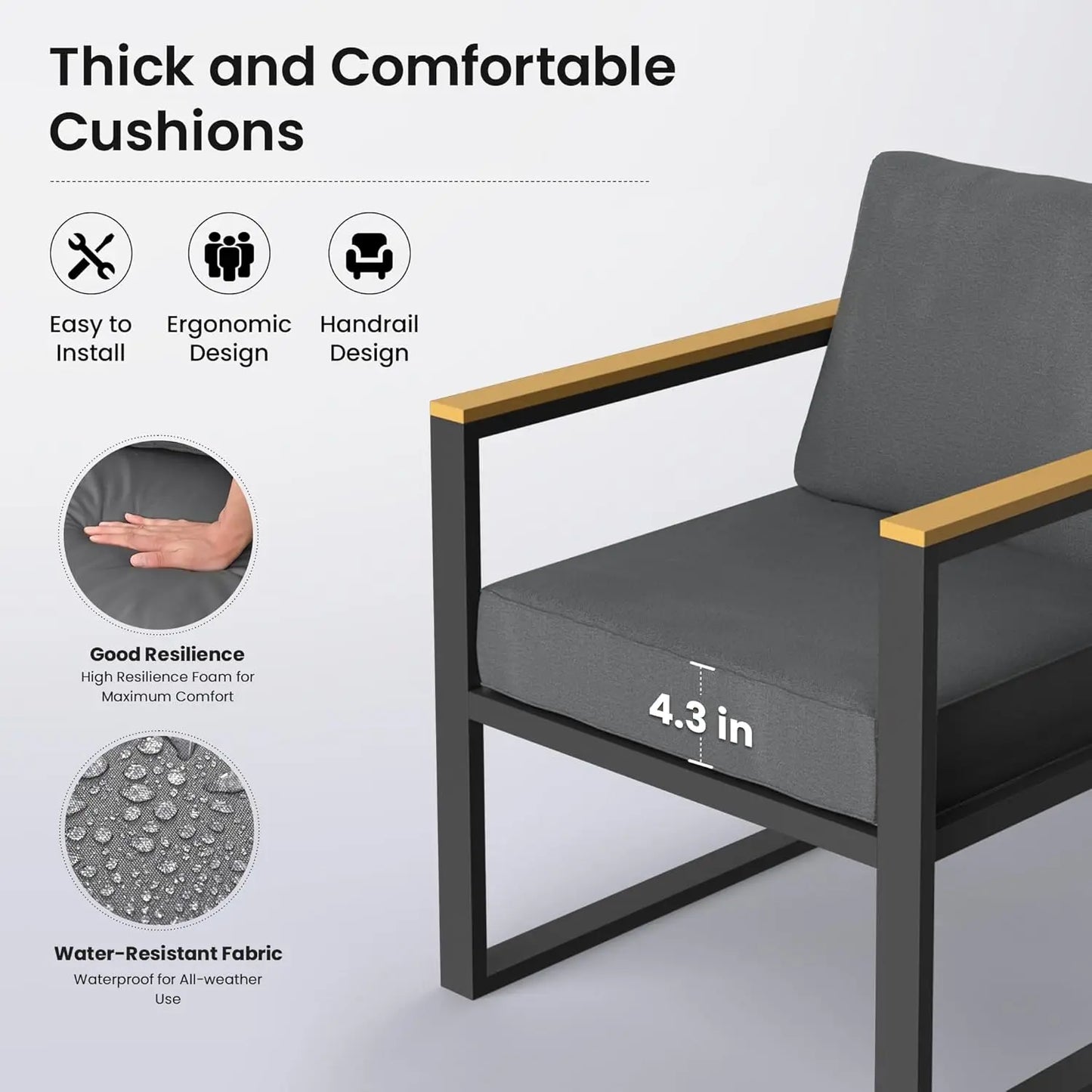 4-Piece All-Weather Patio Set with Coffee Table, Durable Metal Frame and Thick Cushions for Outdoor Spaces