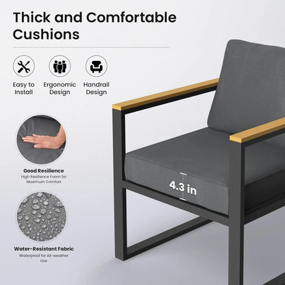 4-Piece All-Weather Patio Set with Coffee Table, Durable Metal Frame and Thick Cushions for Outdoor Spaces