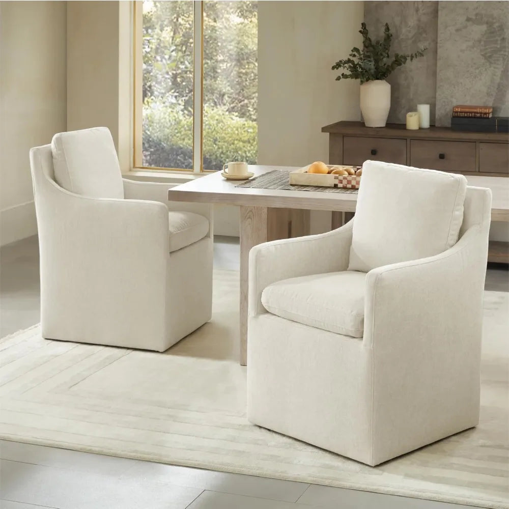 Rolling Upholstered Dining Chairs - Modern Armchairs with Casters for Dining, Bedroom, and Living Spaces
