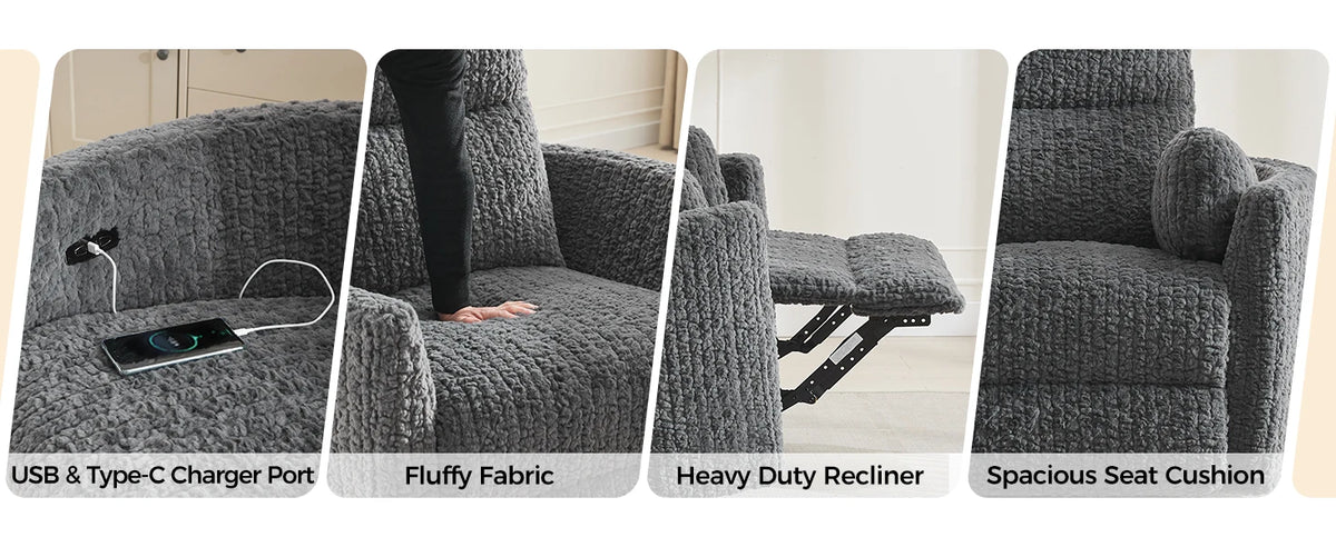 TODRANI Power Swivel Glider Rocking Recliner Nursery Chair with 2 Pillows, Reclining Chair with Type - C & USB Charger Ports