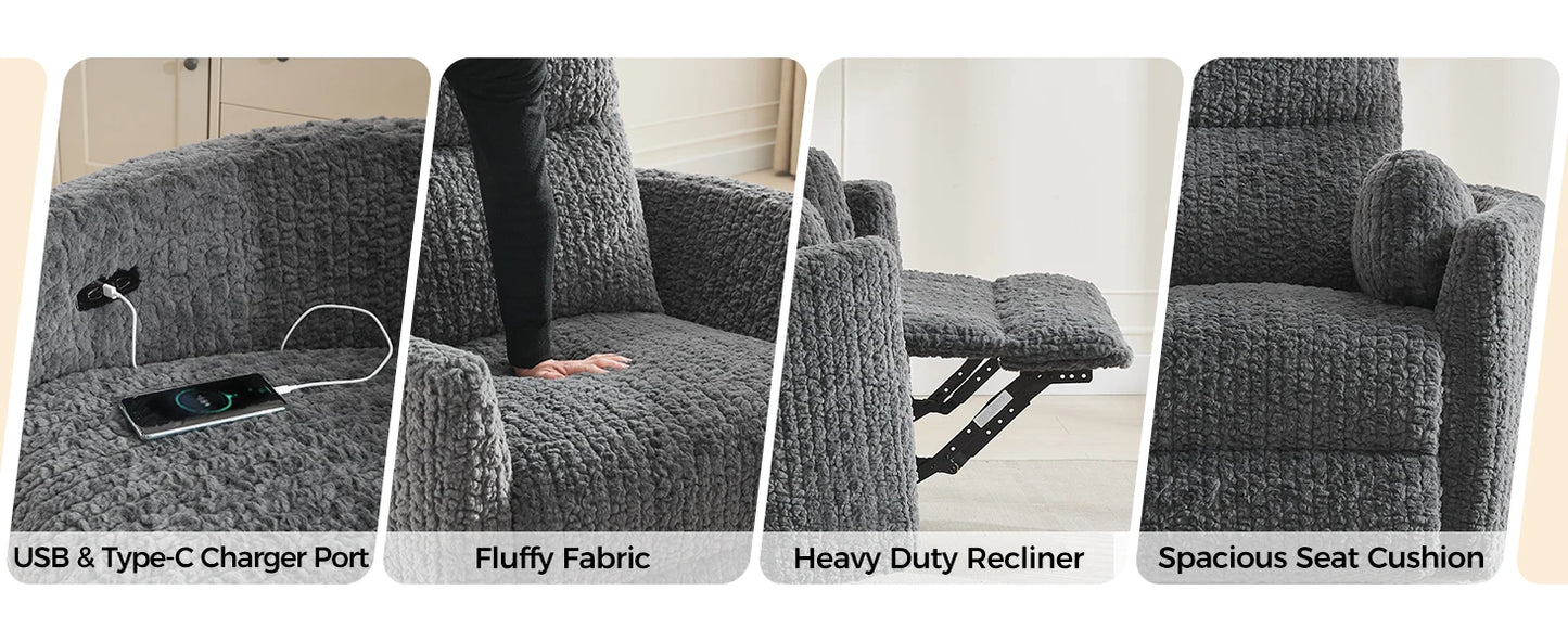 TODRANI Power Swivel Glider Rocking Recliner Nursery Chair with 2 Pillows, Reclining Chair with Type - C & USB Charger Ports
