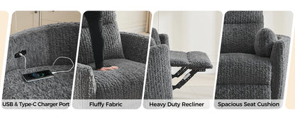 TODRANI Power Swivel Glider Rocking Recliner Nursery Chair with 2 Pillows, Reclining Chair with Type - C & USB Charger Ports