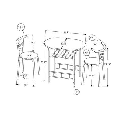 3-Pc Dining Table Set, Small 32" L, Brown Laminate Top, Black Metal Frame, Contemporary Modern Design for Kitchen Dining Room