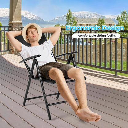 Aluminum Foldable Garden Chair, Lounge Backrest 7 Adjustable Settings, with Armrests, Weatherproof Outdoor Chairs Black,Gray