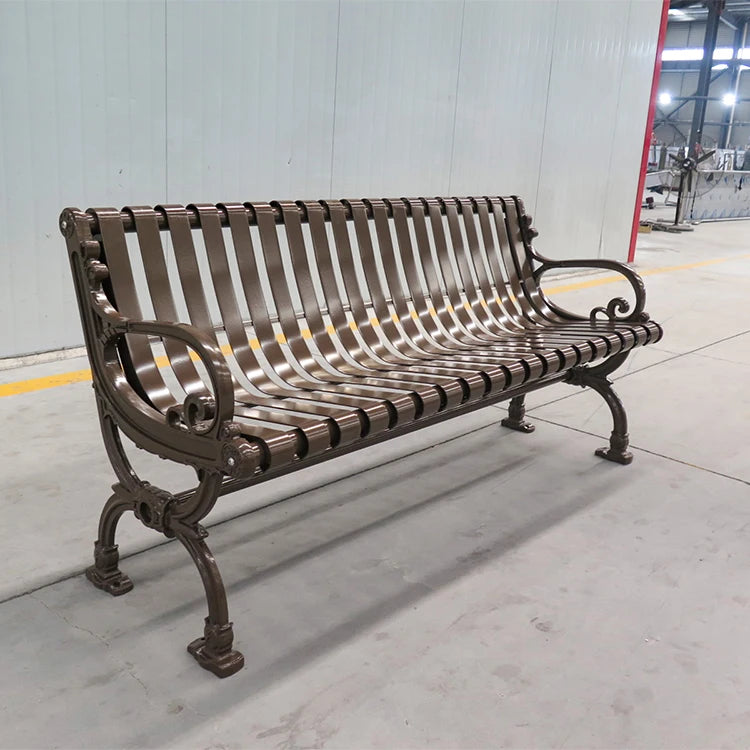 Public Outdoor Bench Steel Powder Coated Metal Resting Bench Outdoor Park Bench