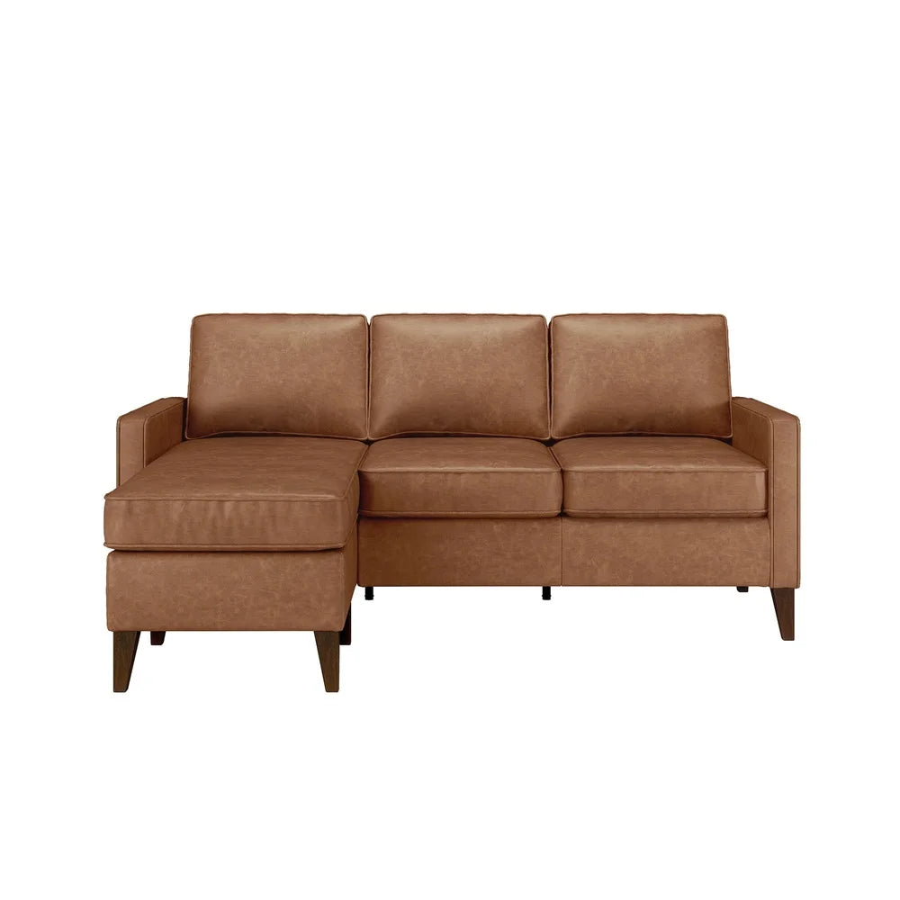 Durable Faux Leather Sectional Sofa Families and Pets Easy Assembly Mid Century Modern Design Stain Resistant 3 Seater Indoor