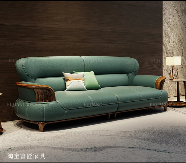 Leather sofa modern high-end villa living room 123 combination solid wood furniture simple and modern