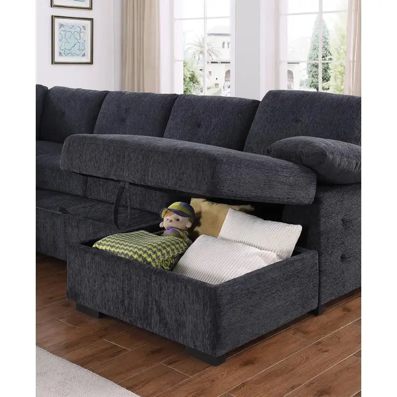 L-Shaped Corner Sofa with Storage & Convertible Bed, Multi-Functional Design for Living Room and Guest Space, Perfect for