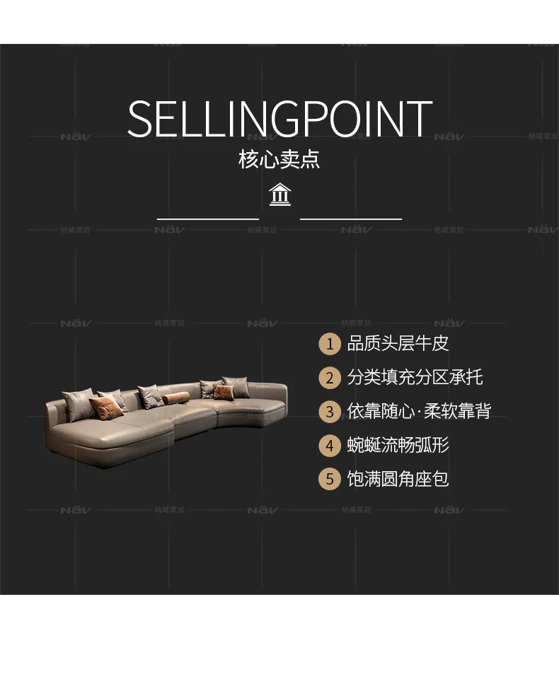 20031A Curved Leather Sofa First Layer Cowhide Semicircle Living Room Italian Modern Simple High-End Elegant