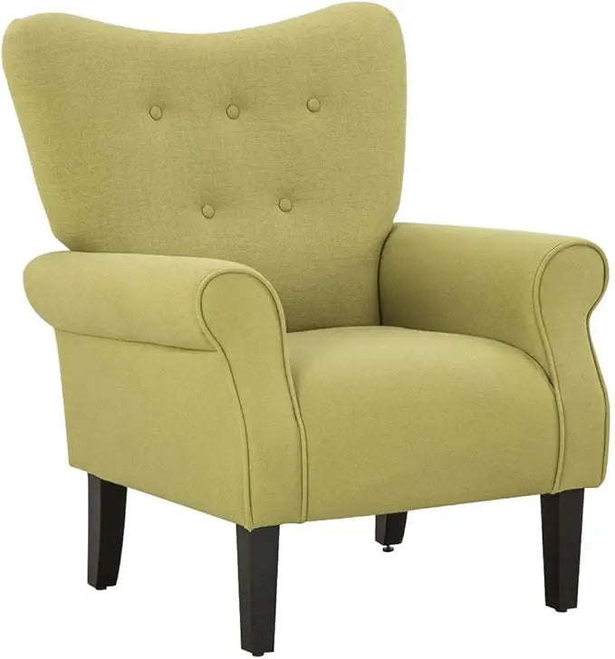 Modern Accent Chair,High Back Armchair,Upholstered Fabric Button Single Sofa with Wooden Legs for Living Room,Customized