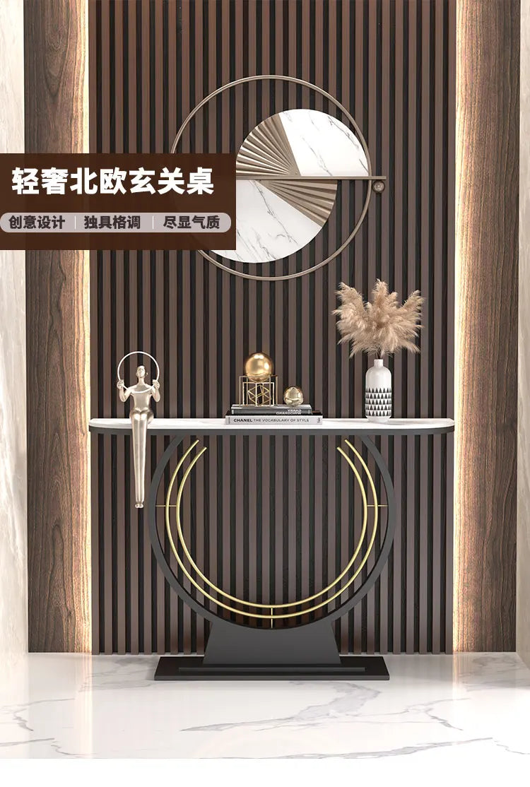 Light luxury entrance table, modern simple narrow case against the wall, aisle corridor decoration, golden end view table, entra