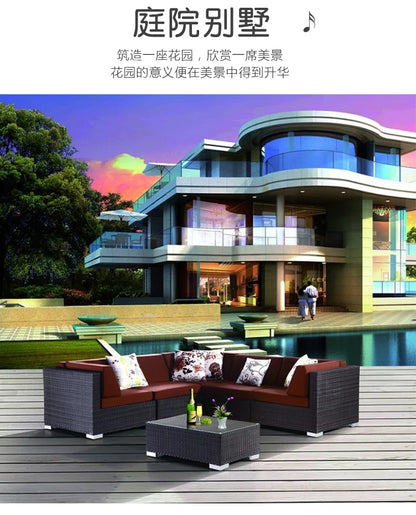 Outdoor Coffee Table Garden Sofas Combination Leisure Nordic Lawn Garden Sofas Simple Pe Rattan Furniture Sofá Jardín MHHYSF