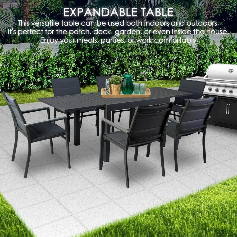 Villa Expandable Patio Dining Table - Adjustable, Aluminum Outdoor Furniture for 4-6 Person, Perfect for Backyard, Porch, Deck,