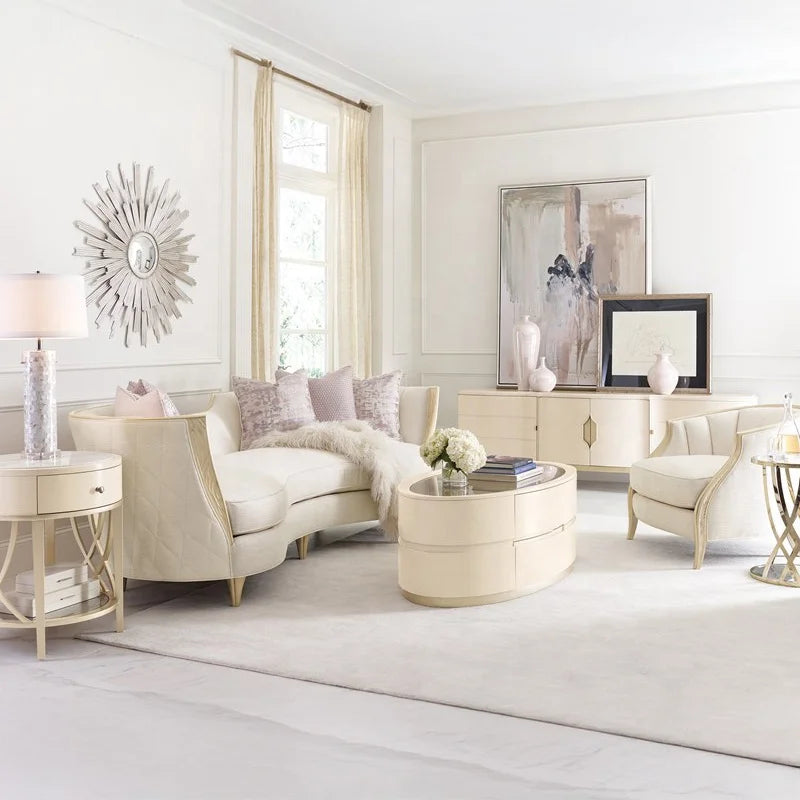 Caracole Adela Luxury Home Furniture Curved High Quality for Wood Frame Couch Modern White Sofa Set for Living Room New Design
