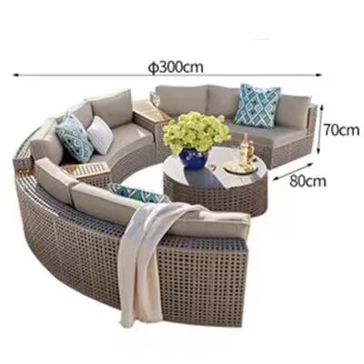 Nordic outdoor sofa coffee table combination simple courtyard waterproof sunscreen circular arc furniture