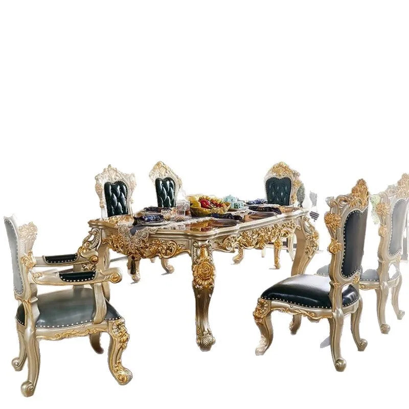 Premium European-style combination dining table and chairs all solid wood flower villa large-sized restaurant