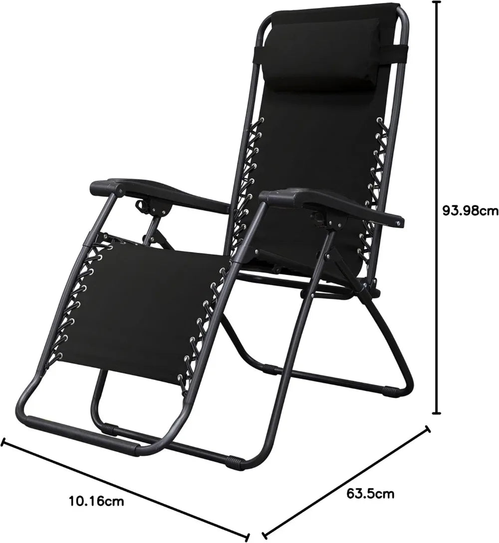 Portable Zero Gravity Folding Recliner Chair for Outdoor Camping Pool Patio with Adjustable Headrest, Black