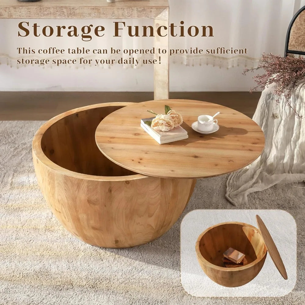 31.50" Vintage Style Bucket Shaped Coffee Table, Drum Coffee Table for Office, Dining Room and Living Room