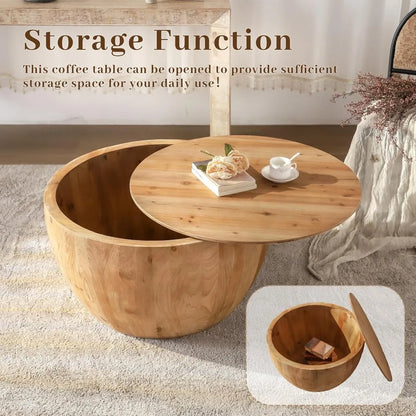 31.50" Vintage Style Bucket Shaped Coffee Table, Drum Coffee Table for Office, Dining Room and Living Room