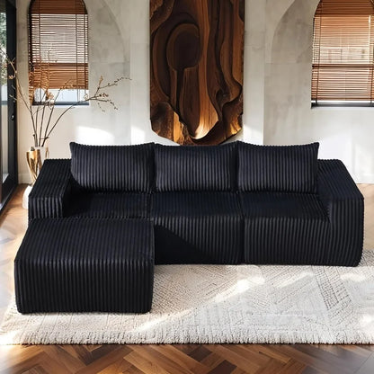 Memory Foam Support & No-Assembly,Fefances 101 L-Shaped Modular Sectional Sofa - Boneless Cloud Couch with Corduroy Fabric