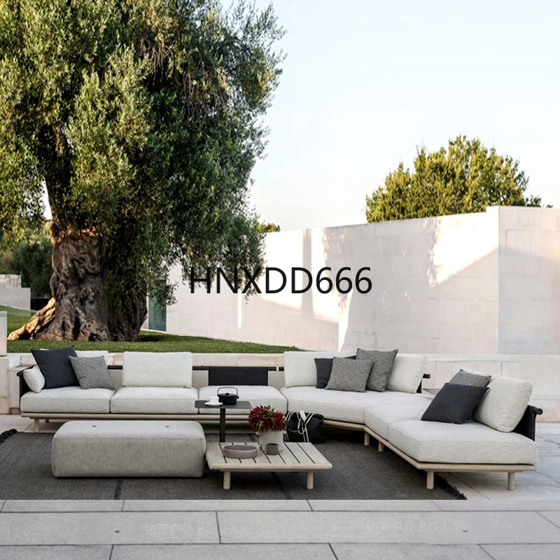 Outdoor courtyard rattan solid wood sofa rattan chair corner combination furniture