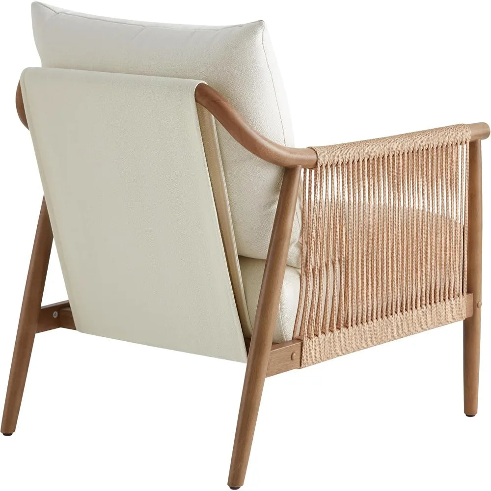 Chairs-Tool Braid Armchair, Modern Accent Chair for Living Room, Cream