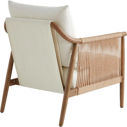 Chairs-Tool Braid Armchair, Modern Accent Chair for Living Room, Cream
