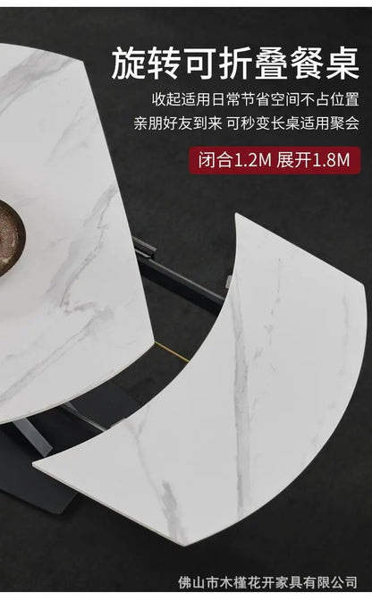 Italian minimalist light luxury multi-functional rock slab dining table combination size rectangular telescopicrotatinghousehold