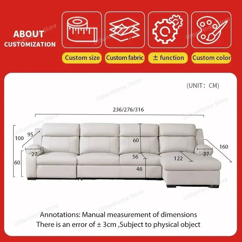 L-shaped Living Room Sofa Leather Electric Recliner Sofa Multi-functional Sofa Bed Folding Small Furniture with Storage Space