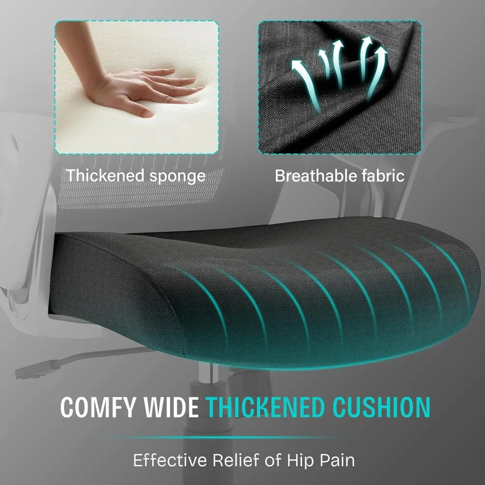 Ergonomic Office Chair with Adjustable Lumbar Support, Flip-up Arms, Tilt Function, Wide Mesh Seat