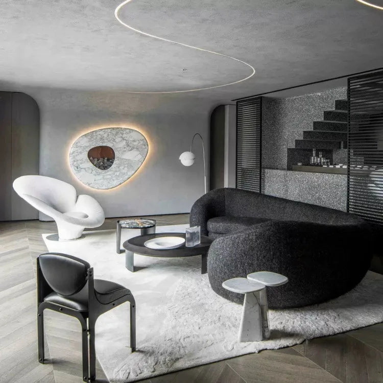 Italian minimalist U-shaped curved three-person living room sofa lamb wool hotel bed and breakfast