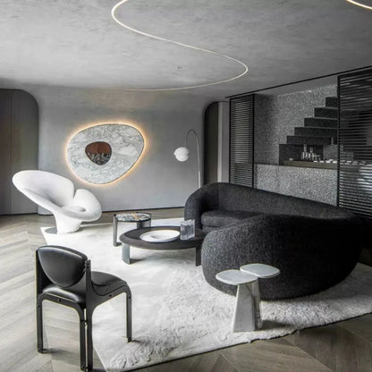 Italian minimalist U-shaped curved three-person living room sofa lamb wool hotel bed and breakfast