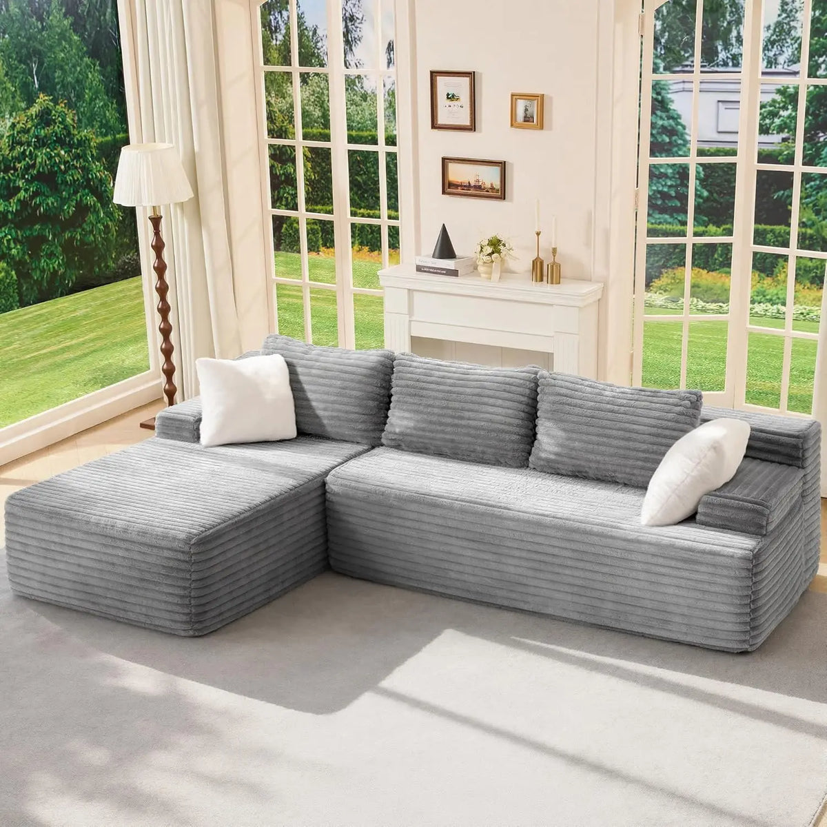 3 Seat L-Shape Modular Couch, Customized High Elastic Memory Foam Living Room Sofa