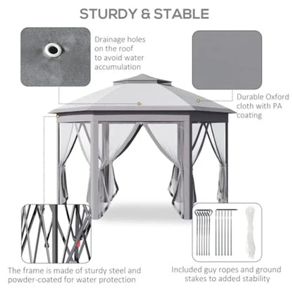 11' x 13' Pop Up Gazebo  Tent with Zippered Mesh Sidewalls and Carrying Bag Event Tent Shelter for Patio Garden Backyard Gray