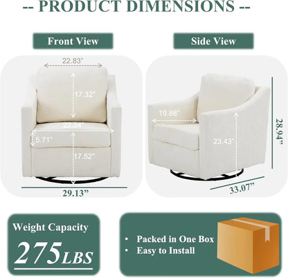 Swivel Accent Chair, 360° Rotation Chenille Fabric Upholstered Leisure Armchair with Lumbar Pillow for Living Room Bedroo