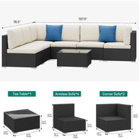 7-Piece Outdoor Patio Furniture Set, Sectional Sofa with PE Rattan Wicker, Conversation Area with Table and Cushions