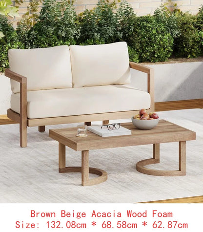 4-Piece Acacia Outdoor Furniture Set, Deep Seating Patio Conversation Set with Coffee Table and Soft Cushions, Ideal for