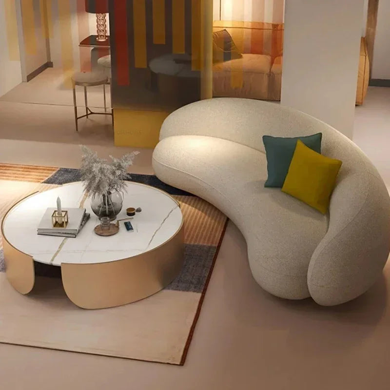Curved Living Room Sofas Living Room Furniture Cream Style Beauty Salon Sofa Clothing Store Rest Area Reception Sofab