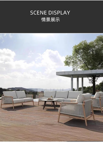 Outdoor Sofa Teak Outdoor Balcony Courtyard Rope Weaving Outdoor Tea Table Combination Garden Solid Wood Furniture