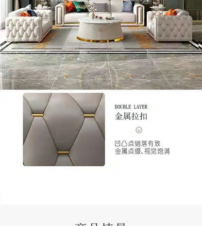 Italian light luxury sofa living room leather sofa first layer cowhide buckle design luxury combination sofa size apartment