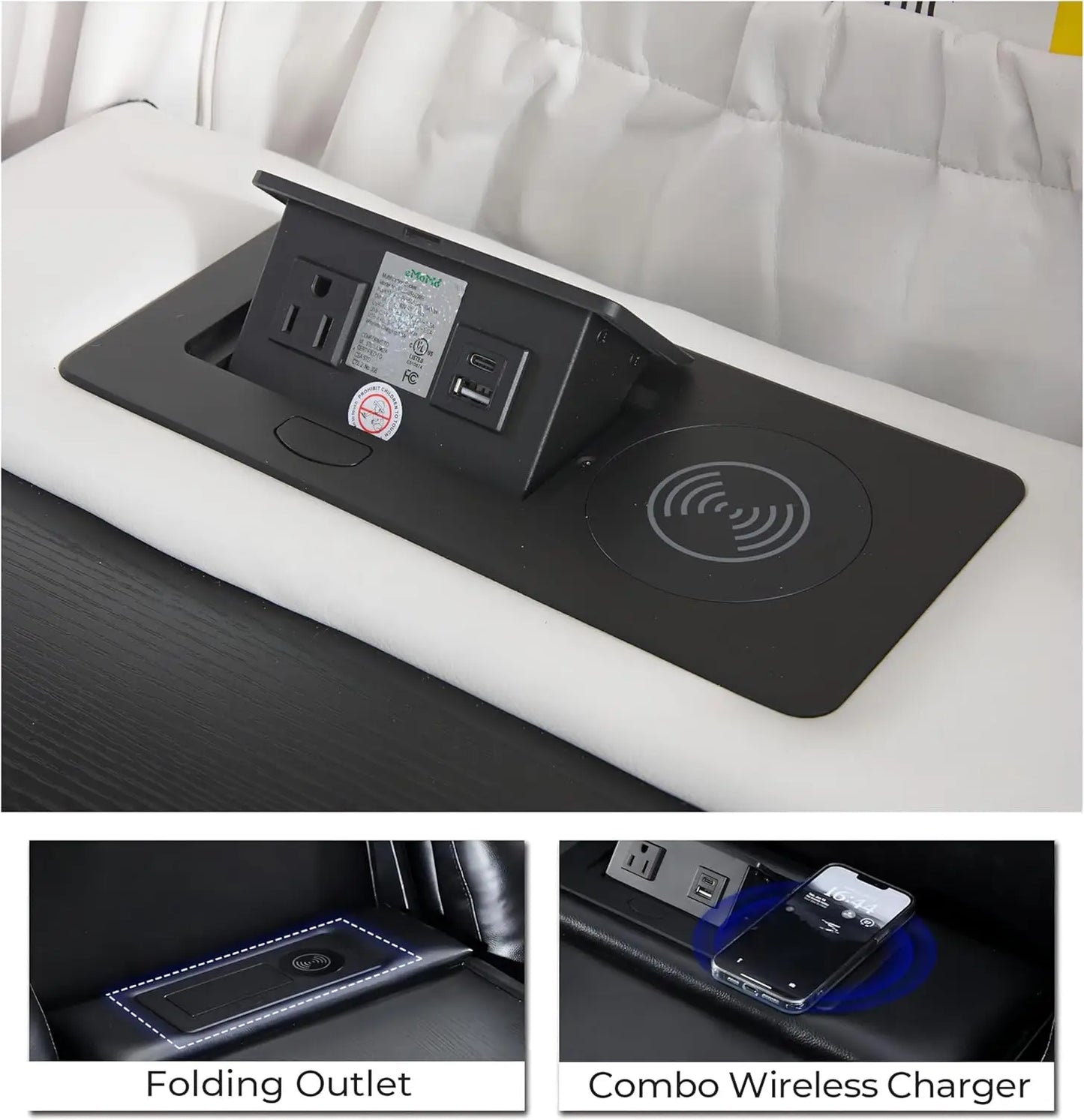 Power Recliner Sofa Sectional Sofa with LED Light for Living Room, Air Leather Reclining Corner Sectional Sofa Set