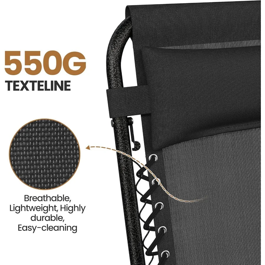 Zero Gravity Recliners Outdoor Adjustable Folding Reclining Lounge Chairs with Pillows Cup Holder Trays and Carry Strap for Pat