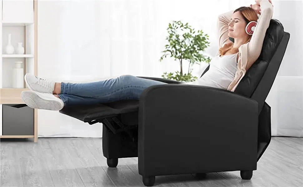 Single Recliner Chair PU Leather Push Back Leisure Chair for Home Theater Bedroom Apartment Dining Hotel