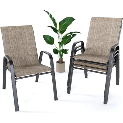 Outdoor Patio Chairs Set of 4 Stackable Dining Chairs All-Weather Textilene Furniture Set for Pool Deck, Backyard, Garden