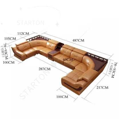 Leather Sofa Set Big Sectional Couch Living Room Sofas With Adjustable Headrest Home Furniture
