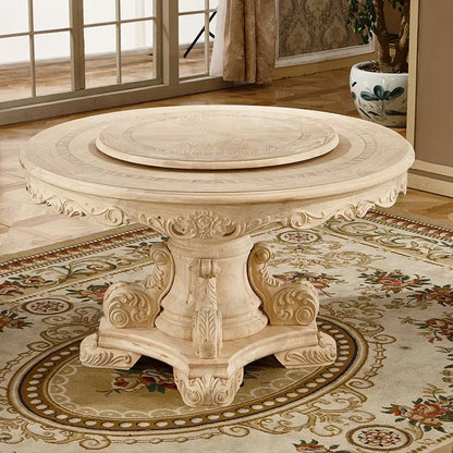 Solid wood dining table and chair combination size household, European style, carved